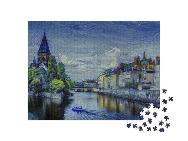 Puzzle 1000 Teile „im Kunst-Stil von van Gogh, Sternennacht - Metz, Lothringen - Puzzle-Kollektion Künstler & Gemälde“