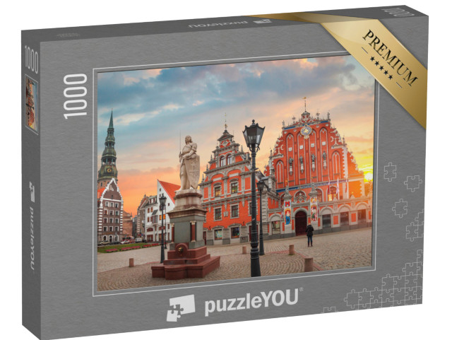 Puzzle 1000 Teile „Alte Häuser entlang einer Straße in Riga, Lettland“