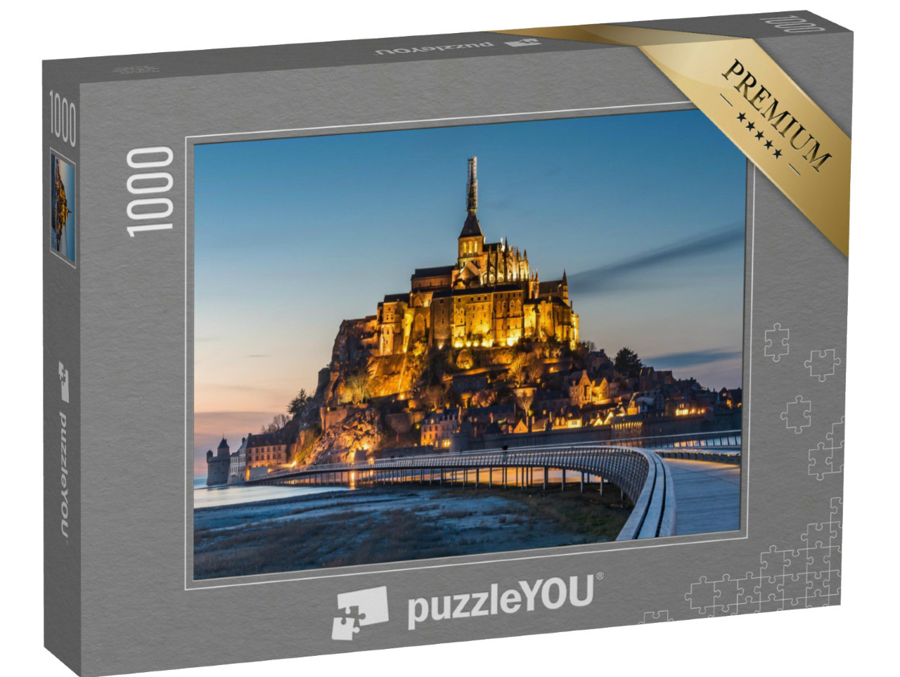 Puzzle 1000 Teile „Beleuchteter Mont Saint-Michel in der Dämmerung“