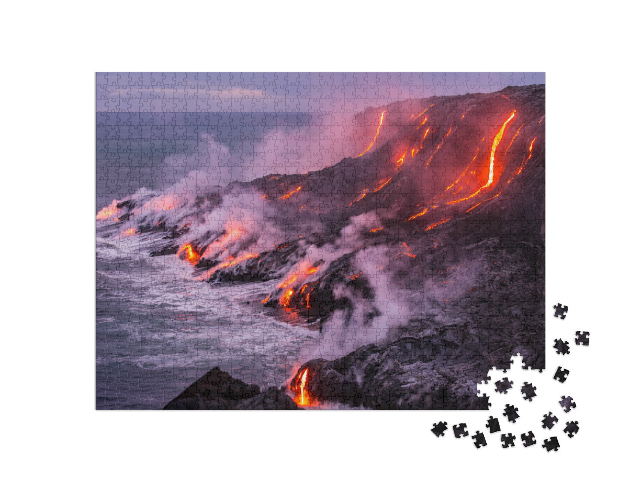 Puzzle 1000 Teile „Viele kleine Ströme von Lava laufen in den Ozean“