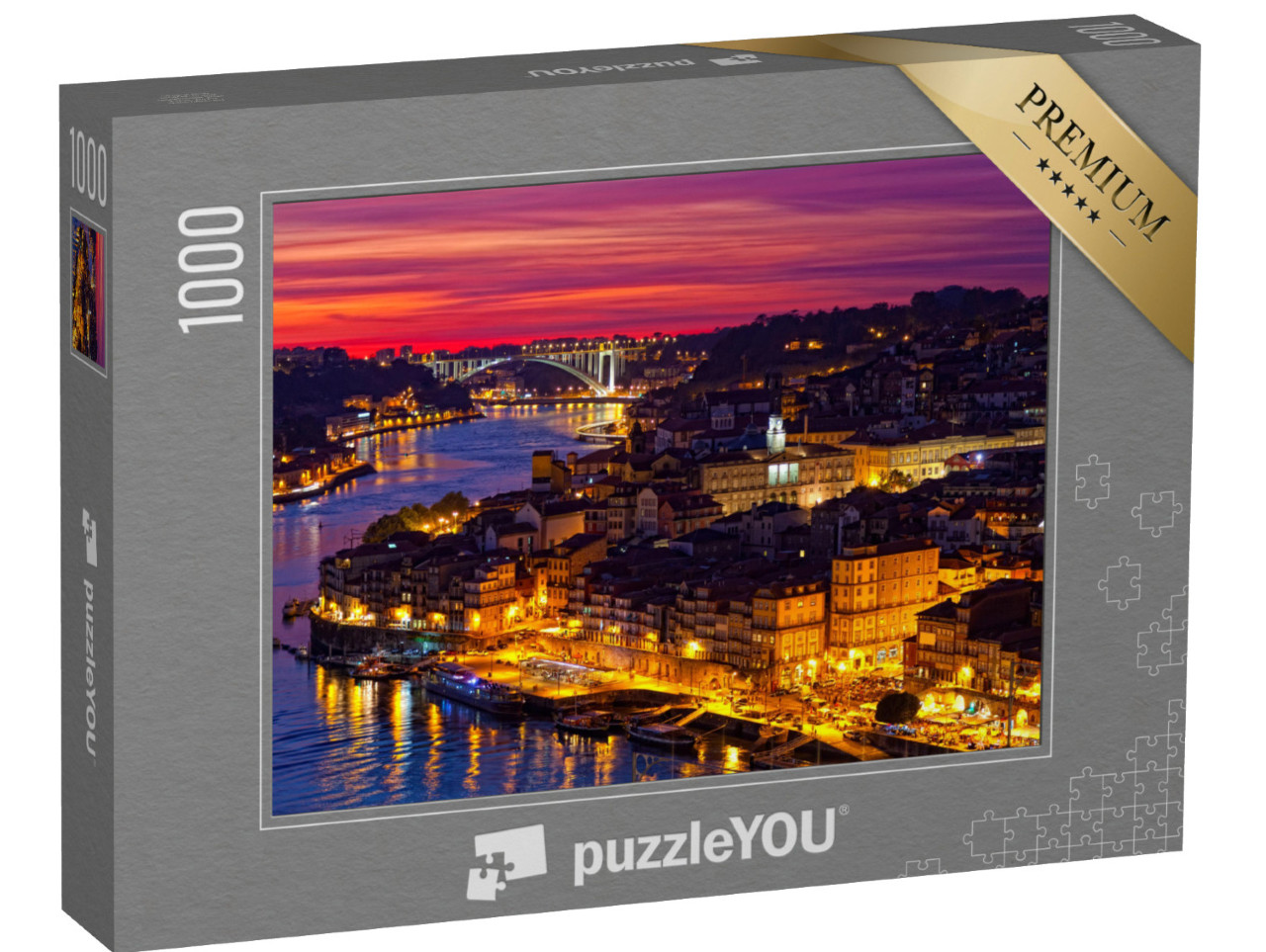 Puzzle 1000 Teile „Wunderschöne Altstadt von Porto im Sonnenuntergang, Portugal“