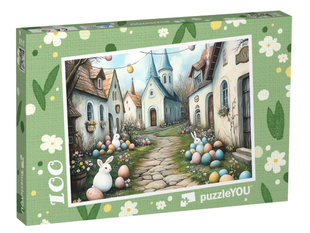 Puzzle 100 Teile „Osterfreude im ganzen Dorf“