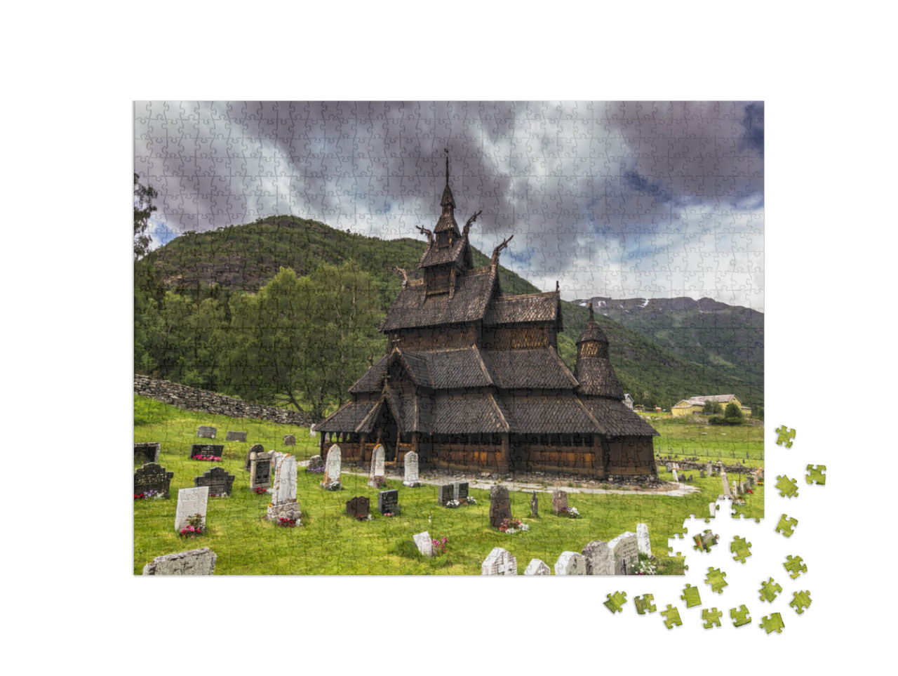 Puzzle 1000 Teile „Borgund Stabkirche in Borgund, Norwegen“