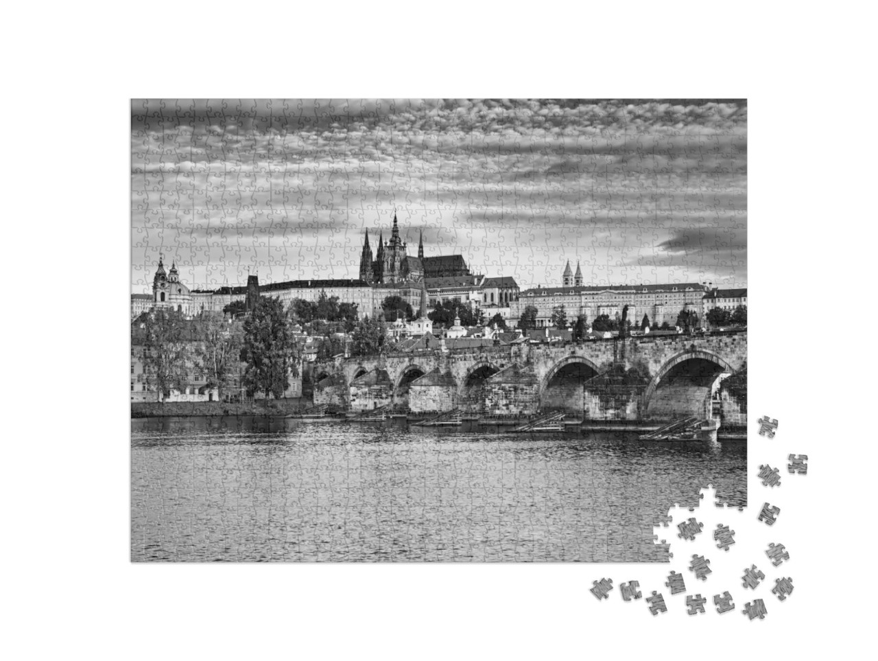 Puzzle 1000 Teile „Blick auf das Zentrum von Prag mit Hradschin und Karlsbrücke, Tschechische Republik“