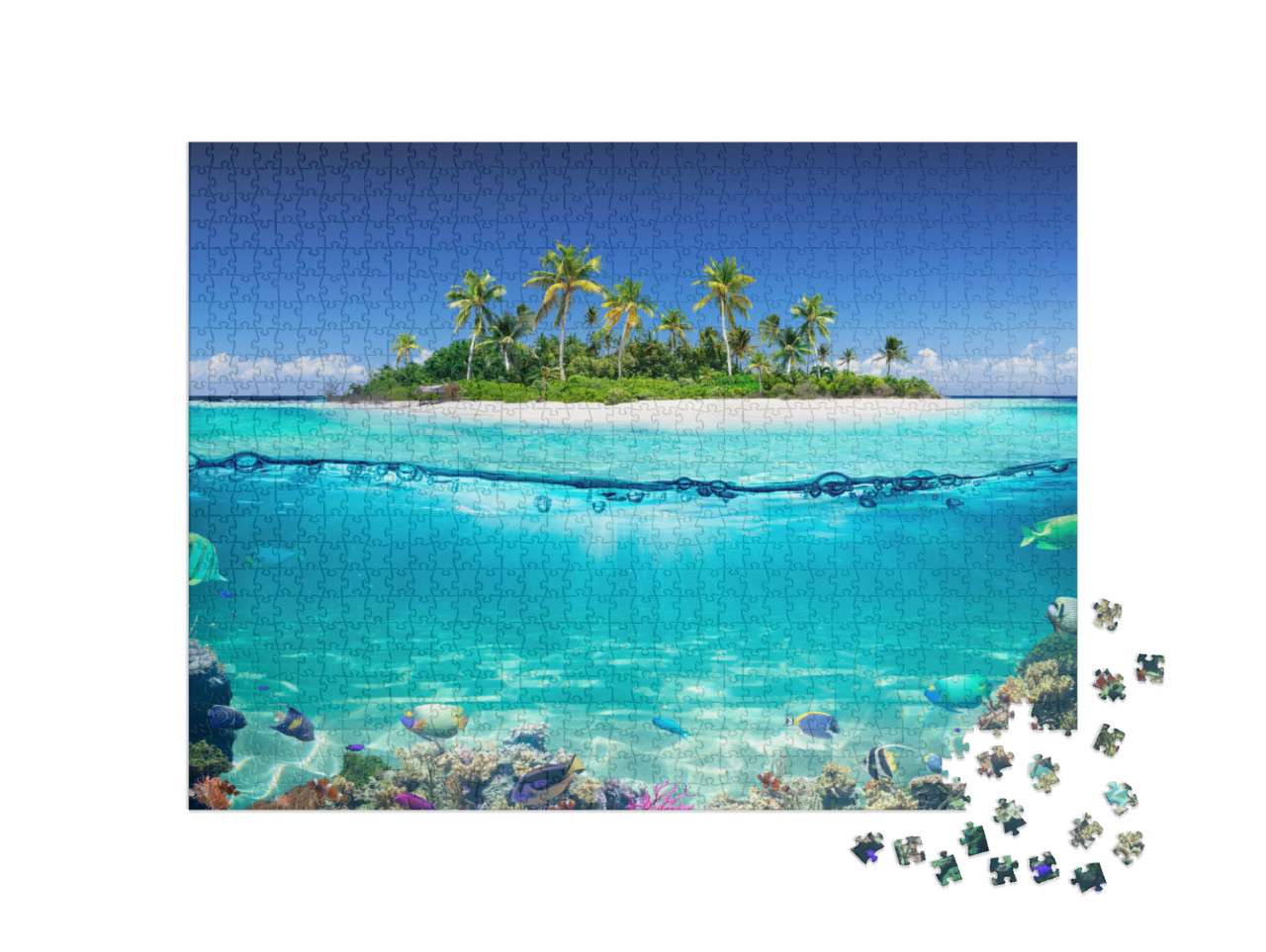Puzzle 1000 Teile „Tropische Insel und Korallenriff, Ansicht mit Wasserlinie“