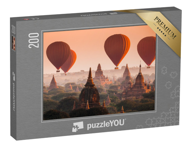 Puzzle 200 Teile „Heißluftballon über der Ebene von Bagan am nebligen Morgen, Myanmar“