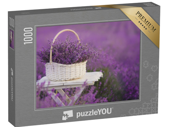 Puzzle 1000 Teile „Korb mit Lavendel auf dem Feld“