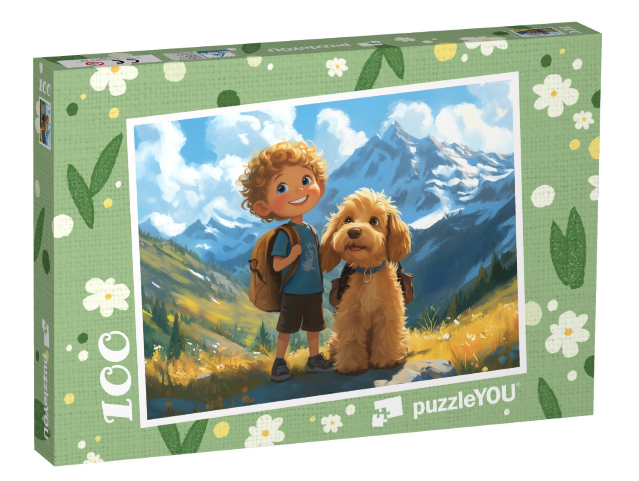 Puzzle 100 Teile „Auf Entdeckungstour im Gebirge mit Hund Leo“