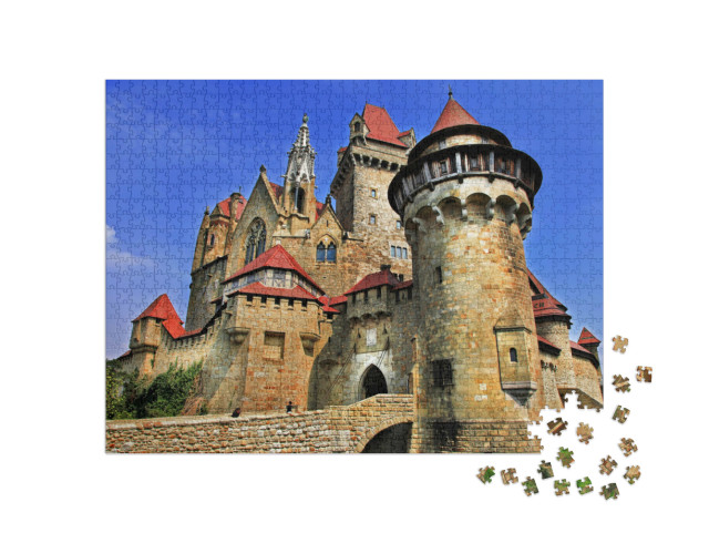 Puzzle 1000 Teile „Burg Kreuzenstein, eine der besterhaltesten Burgen Europas, Österreich“