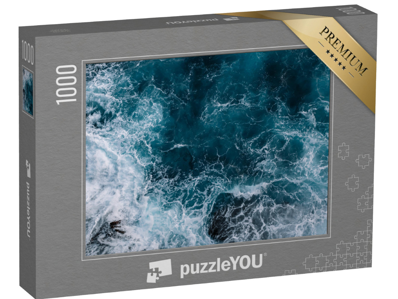 Puzzle 1000 Teile „Blick aus der Luft auf die Wellen des Ozeans, blauer Wasserhintergrund“