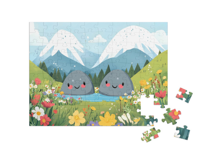 Puzzle 100 Teile „Zwei fröhliche Felsen auf der Bergwiese“