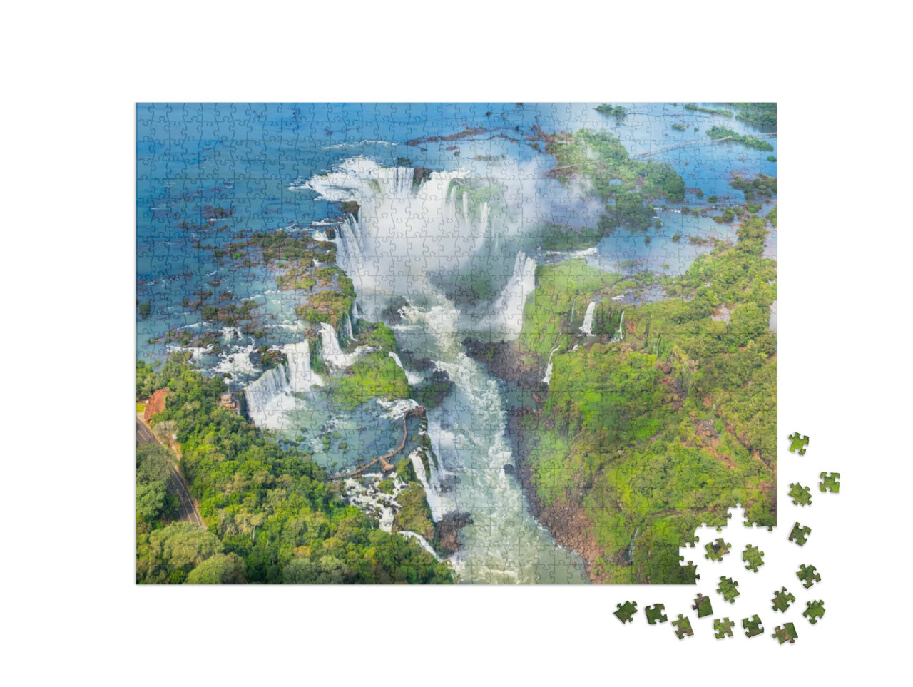 Puzzle 1000 Teile „Iguazu-Wasserfälle vom Hubschrauber aus, Naturwunder aus Brasilien“