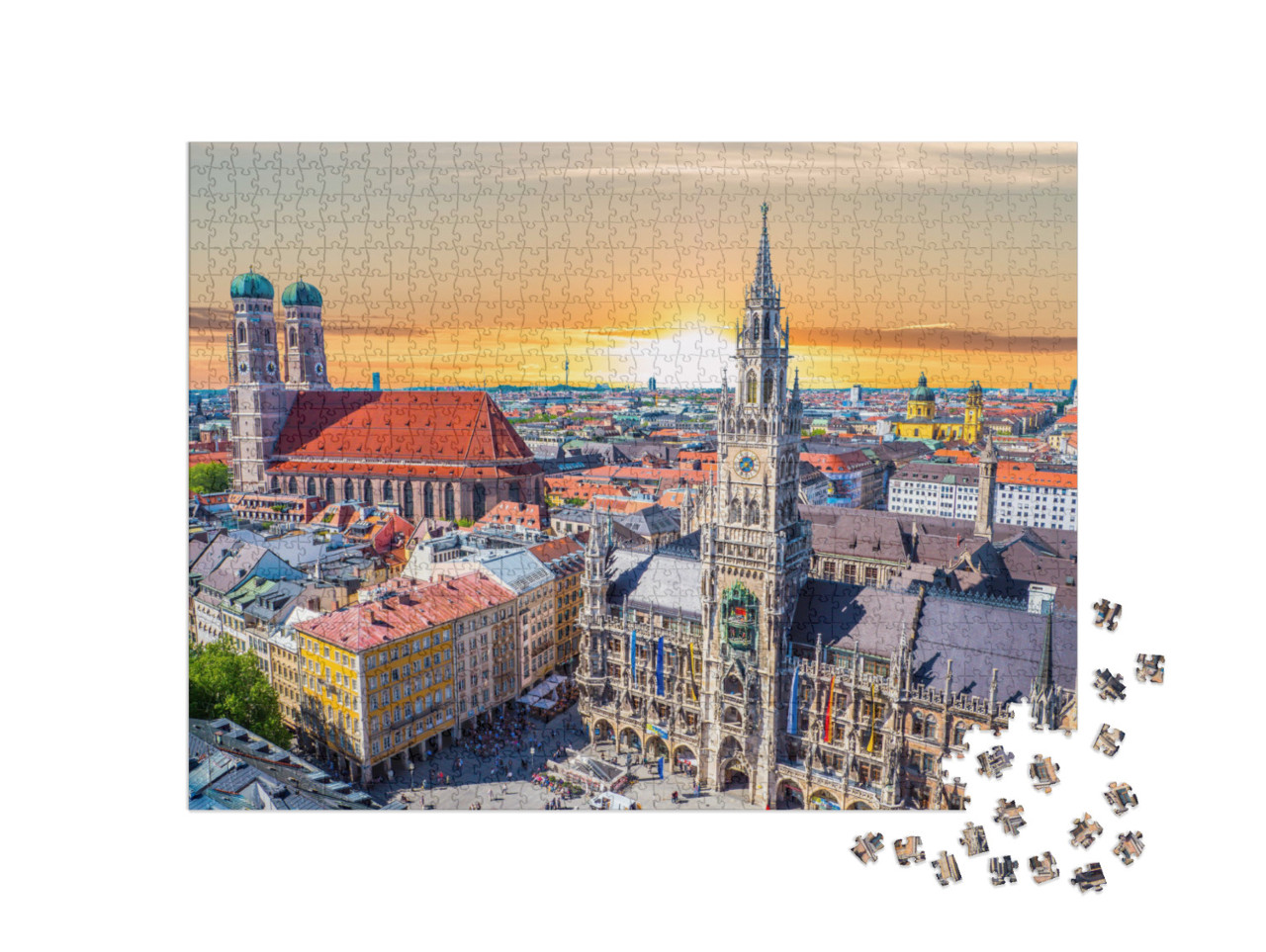 Puzzle 1000 Teile „Einfach schön: München bei Sonnenuntergang, Bayern, Deutschland“