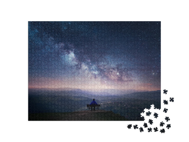 Puzzle 1000 Teile „Ein Mann blickt in den Sternenhimmel, Milchstraße“