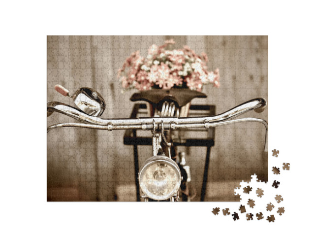 Puzzle 1000 Teile „Vintage-Fahrrad mit Blumenstrauß auf dem Gepäckträger“