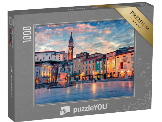 Puzzle 1000 Teile „Spektakuläre Abendansicht des Tartini-Platzes in der Altstadt von Piran,  Slowenien“