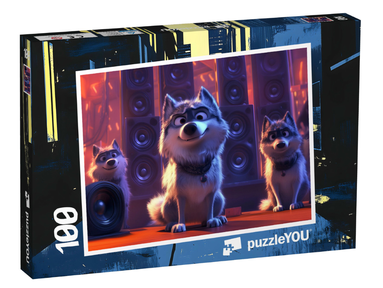Puzzle 100 Teile „Wölfe lieben coole Beats aus fetten Boxen“