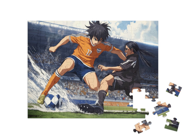 Puzzle 100 Teile „Fußball-Action: Dribbeln, Passen, Schießen“
