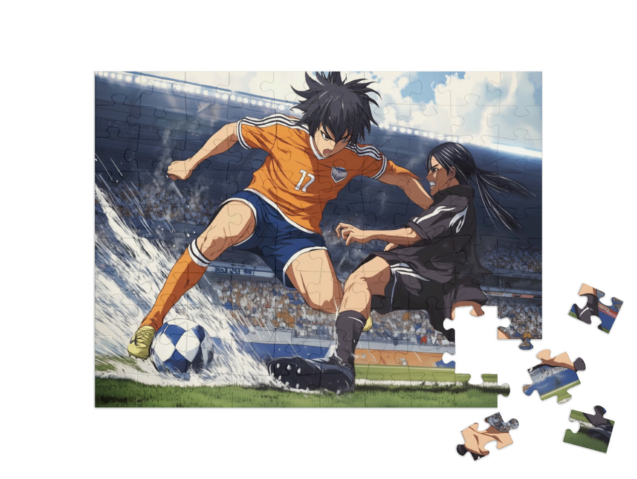 Puzzle 100 Teile „Fußball-Action: Dribbeln, Passen, Schießen“