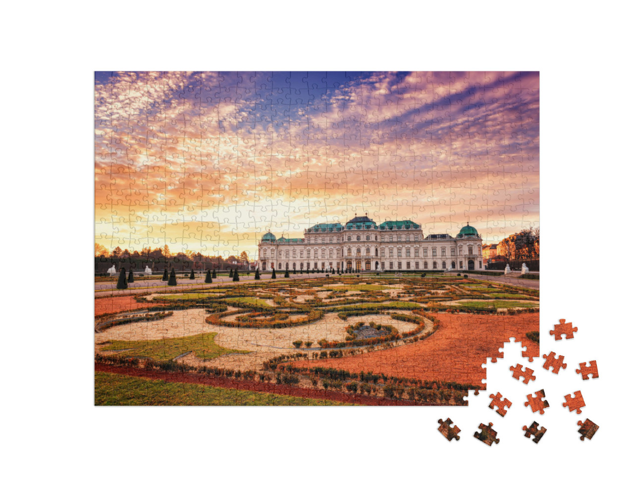 Puzzle 500 Teile „Belvedere, Wien, Blick auf das Obere Schloss und den königlichen Garten“