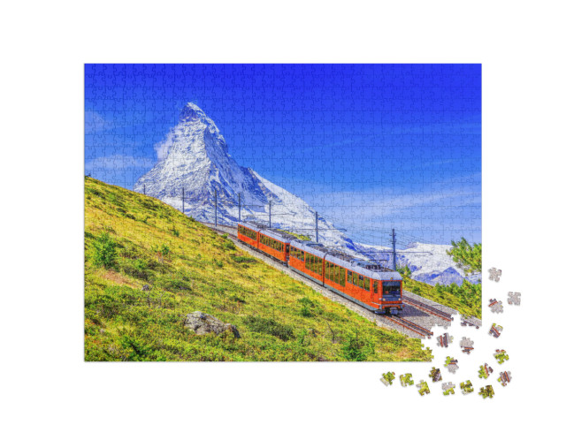 Puzzle 1000 Teile „Eisenbahn am Gornergrat mit dem Matterhorn, Wallis, Schweiz“