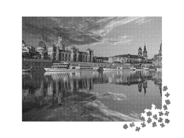 Puzzle 1000 Teile XXL „Dresdner Stadtsilhouette an der Elbe und Augustusbrücke“