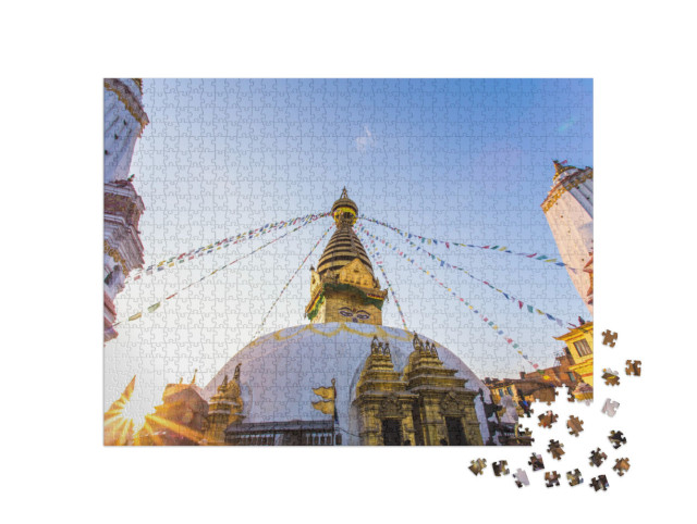 Puzzle 1000 Teile „Goldenes Licht am Swayambhunath Affentempel, Kathmandu, Nepal“
