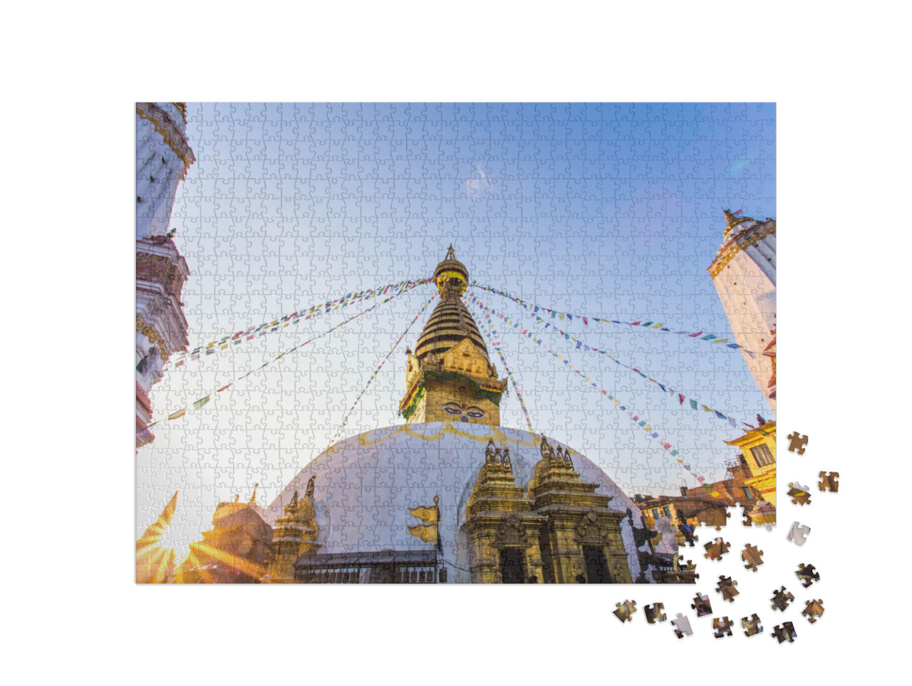 Puzzle 1000 Teile „Goldenes Licht am Swayambhunath Affentempel, Kathmandu, Nepal“