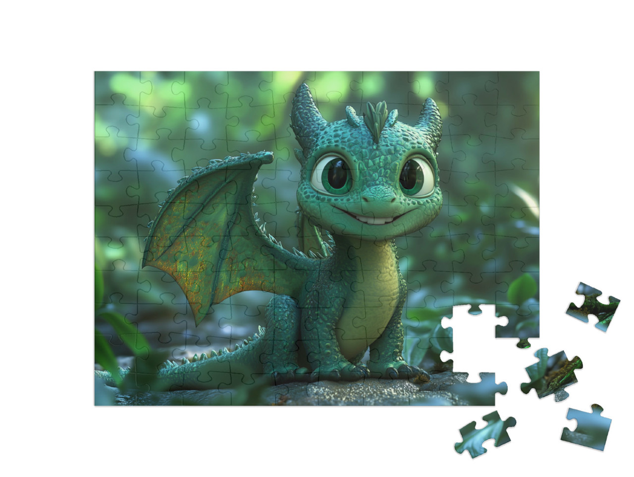 Puzzle 100 Teile „Die Drachen und das Abenteuer im Zauberwald“