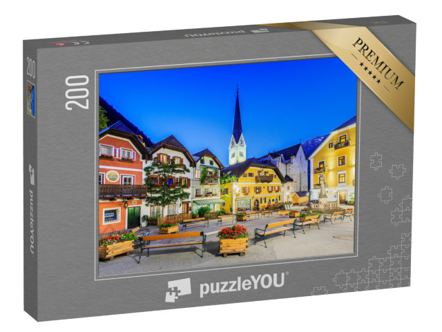 Puzzle 200 Teile „Hallstatt, Österreich. Bergdorf in den österreichischen Alpen bei Dämmerung“