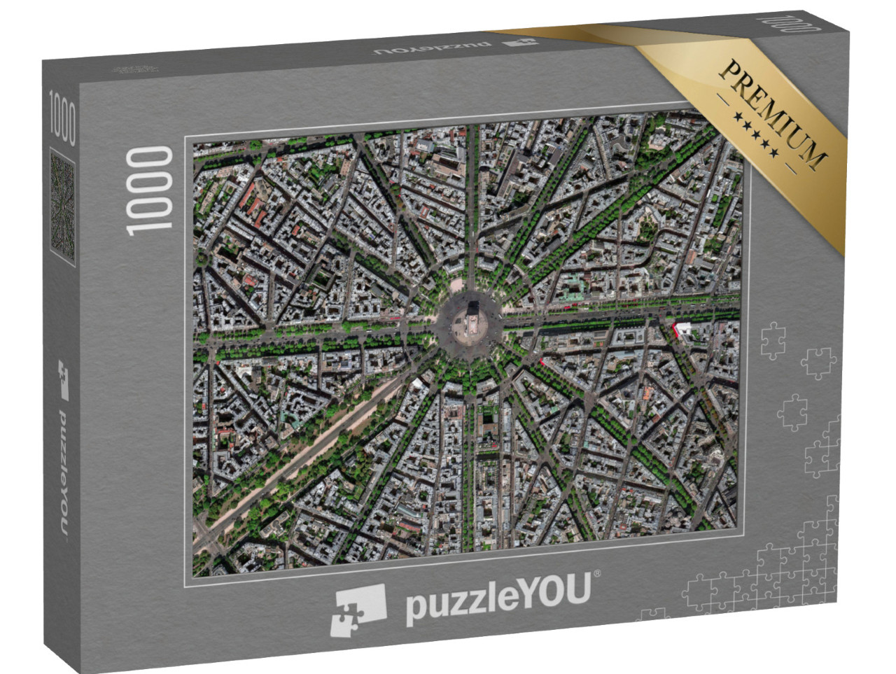 Puzzle 1000 Teile „Spektakuläre Luftaufnahme von Paris mit Arc de Triomphe“