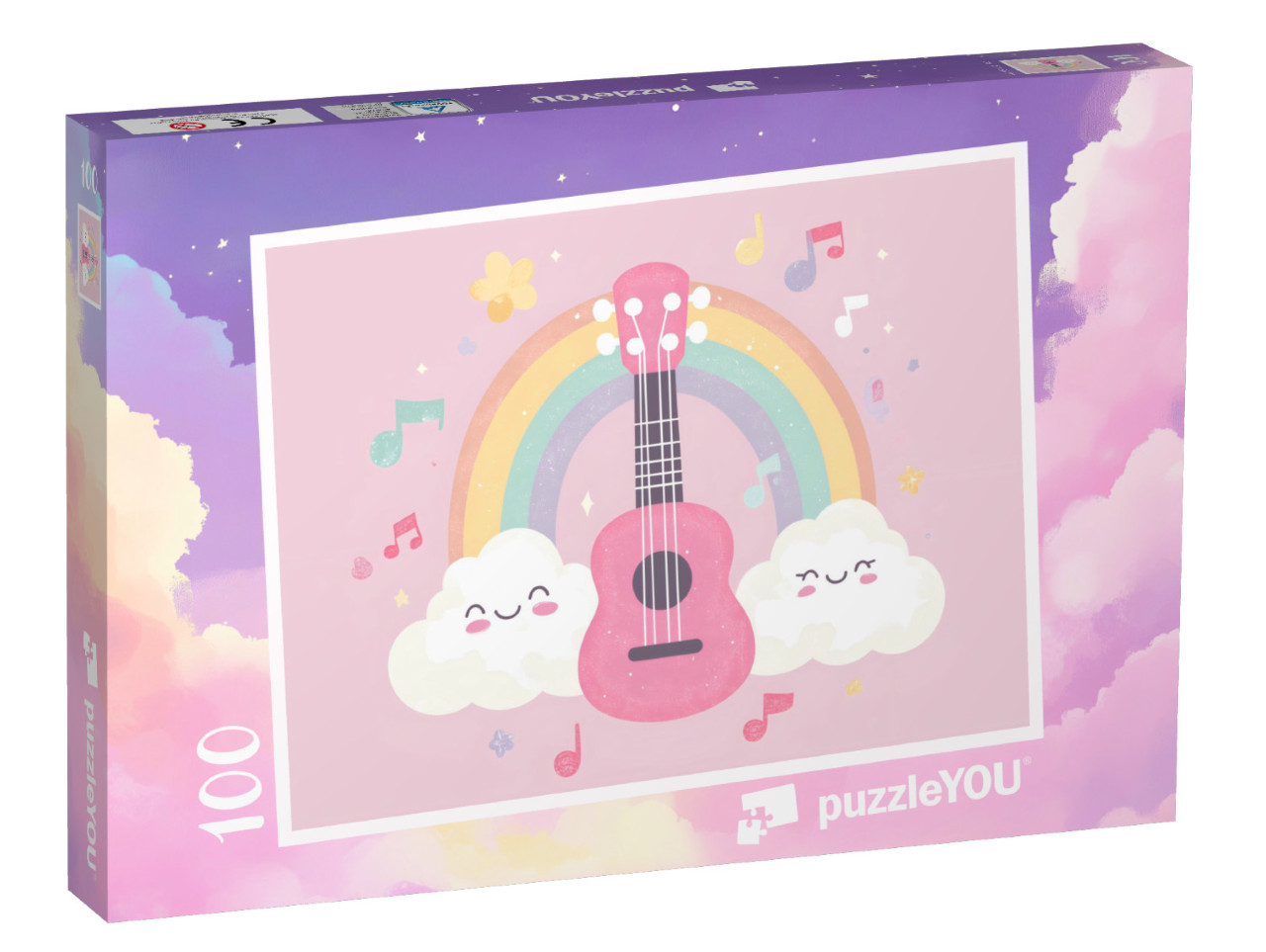 Puzzle 100 Teile „Die große Gitarrenshow unterm Regenbogen“