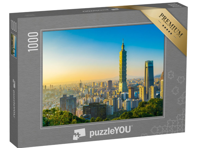 Puzzle 1000 Teile „Schönes Stadtbild mit dem Wolkenkratzer Taipei 101, Skyline in Taiwan“