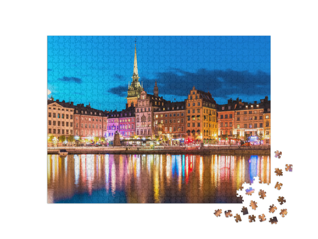 Puzzle 1000 Teile „Sommernachtspanorama der Altstadt von Stockholm, Schweden“