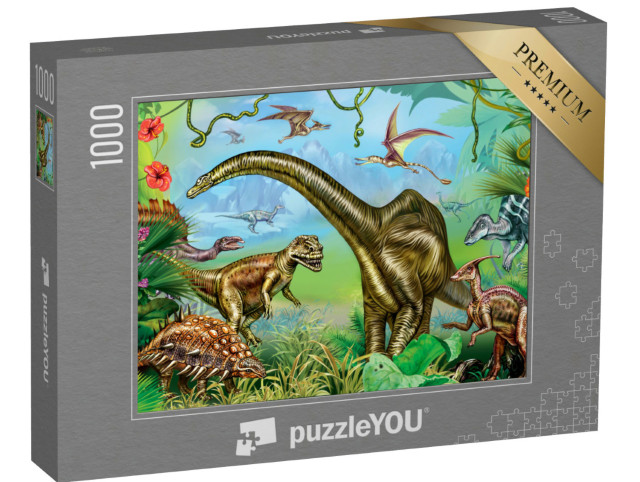 Puzzle 1000 Teile „Alte Tropenlandschaft: Welt der beeindruckenden Dinosaurier“