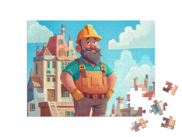 Puzzle 100 Teile „Der kräftige Bauarbeiter erschafft Großes“
