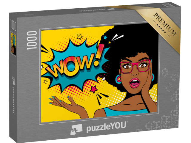 Puzzle 1000 Teile „Pop-Art: eine junge afrikanische Frau überrascht“