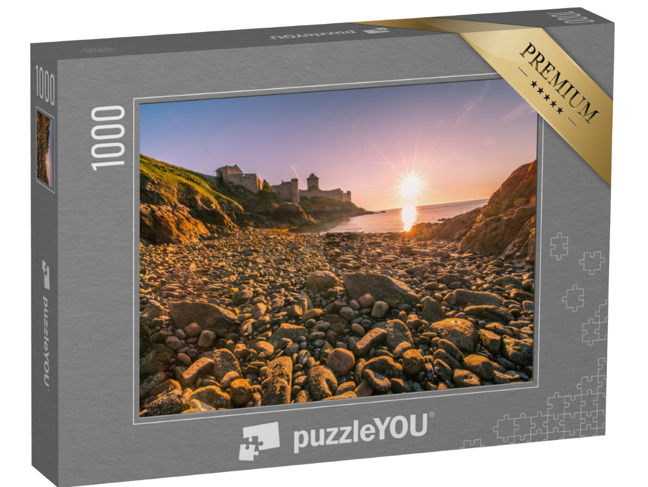 Puzzle 1000 Teile „Sonnenaufgang über Fort la Latte in der Bretagne, Frankreich“
