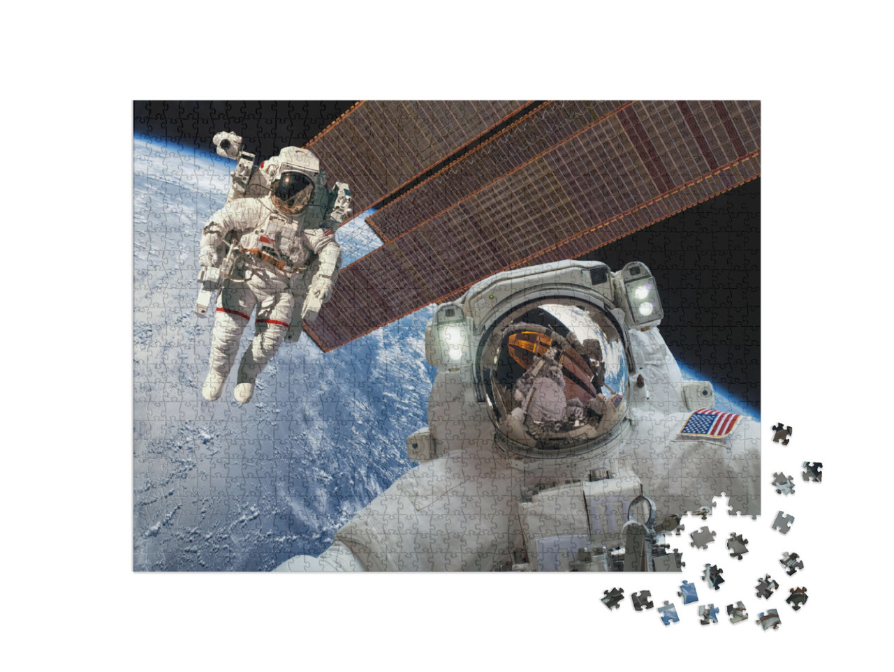 Puzzle 1000 Teile „Internationale Raumstation und Astronauten im Weltraum über dem Planeten Erde“