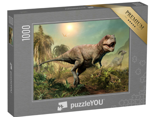 Puzzle 1000 Teile „Tyrannosaurus rex, 3D-Illustration einer Szene“