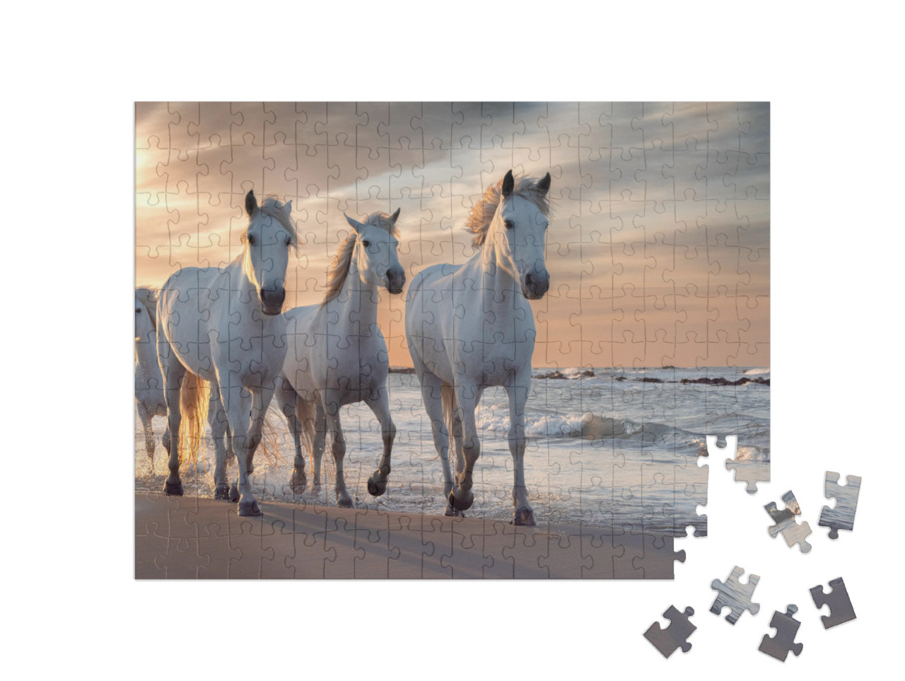 Puzzle 200 Teile „Die weißen Pferde der Camargue, Frankreich“