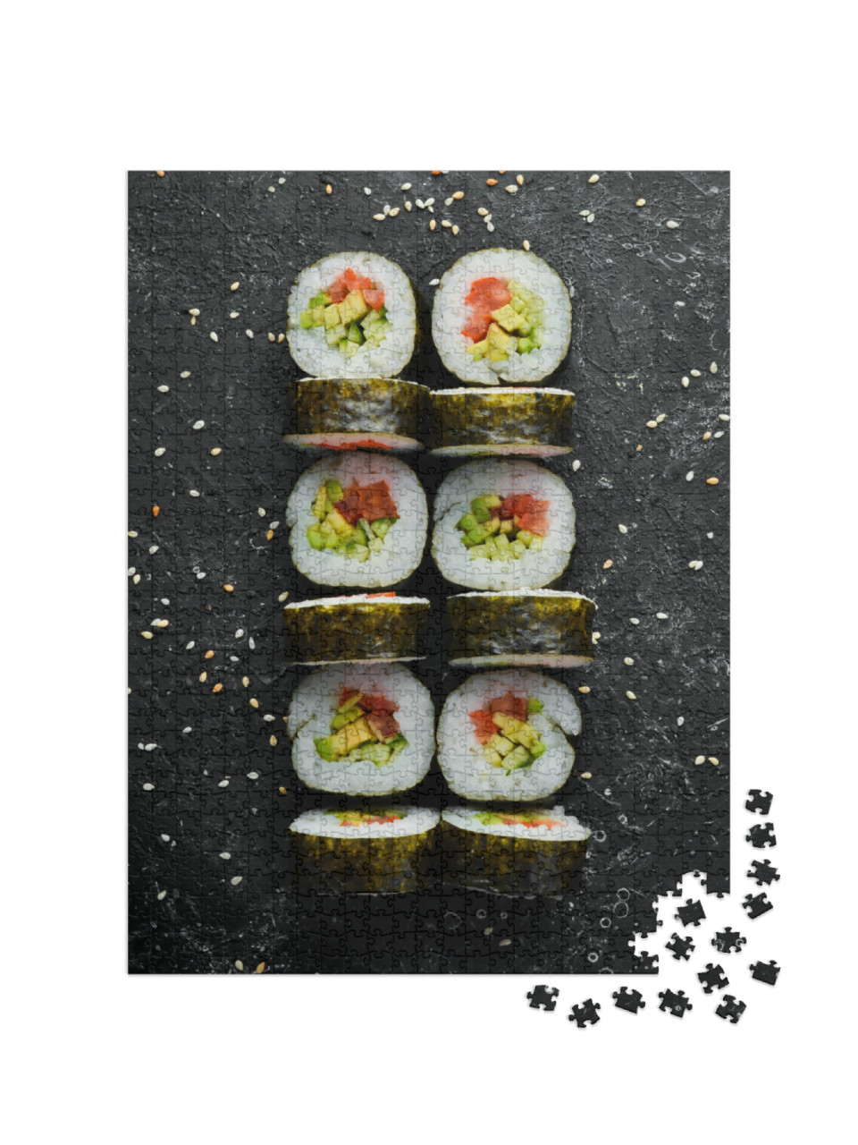 Puzzle 1000 Teile „Hausgemachtes vegetarisches Sushi mit Avocado und Tomaten“