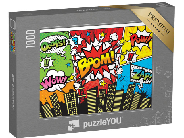 Puzzle 1000 Teile „Städtischer Hintergrund mit Sprechblasen, Comic-Stil“