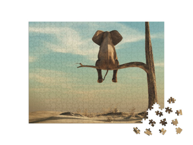 Puzzle 500 Teile „Elefant steht auf einem dünnen Ast, Illustration“