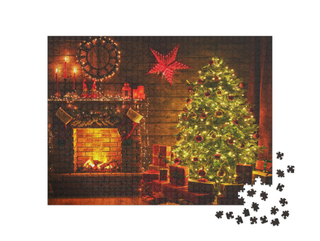Puzzle 1000 Teile „Kaminfeuer zur Weihnachtszeit“