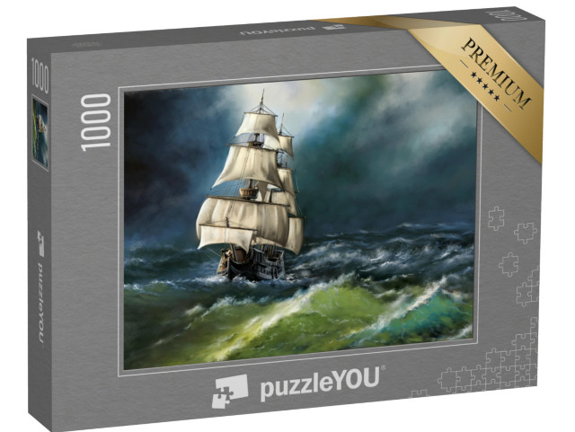 Puzzle 1000 Teile „Ölgemälde: Altes Schiff auf rauher See“