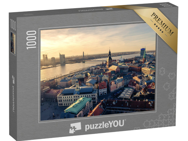 Puzzle 1000 Teile „Luftbild-Panoramablick von oben auf die Altstadt von Riga, Lettland“