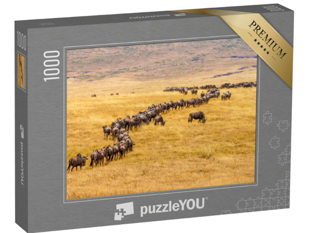 Puzzle 1000 Teile „Gnuwanderung in der afrikanischen Savanne“