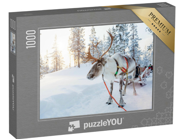 Puzzle 1000 Teile „Rentiere in einem Winterwald in Finnisch-Lappland“