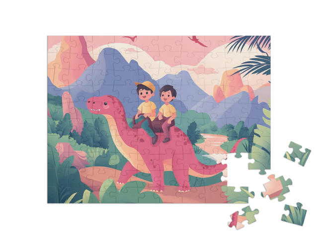 Puzzle 100 Teile „Ein Tag im Dino-Land“